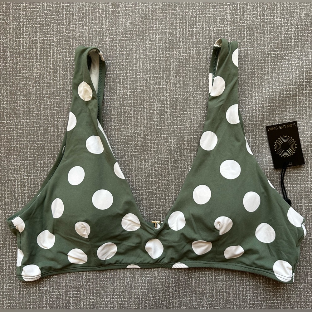 NWT Sun Lab Swim Mix & Match Bikini Top Size XL Olive Green White Polka Dots